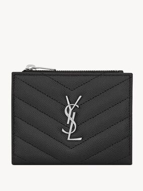Saint Laurent Cassandre Matelasse Chevron Quilted bi fold wallet Silver Logo